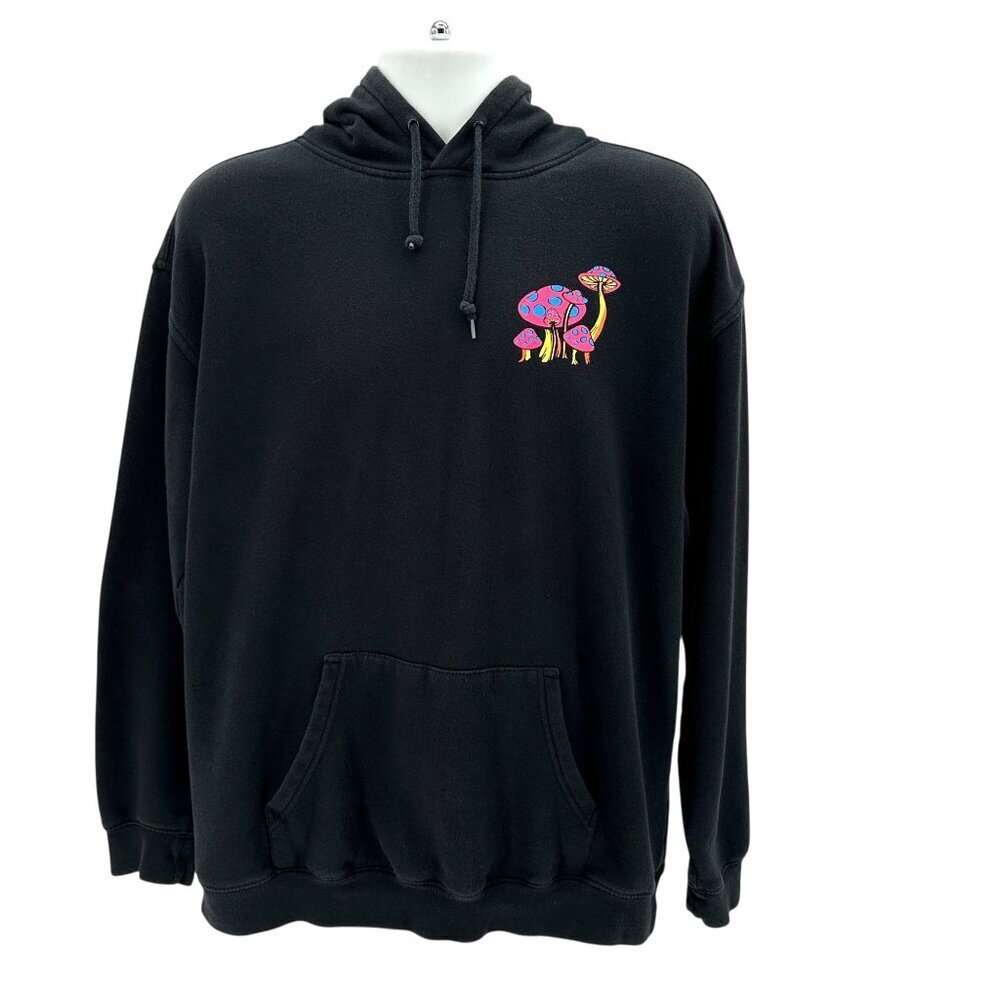 ALAB Mens Medium Hoodie Magic Mushroom Wizard Black Neon Sweatshirt